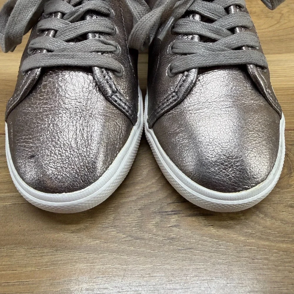 Frye Maya Pewter Metallic Sneakers Womens 6.5 Leather Low Top Flats